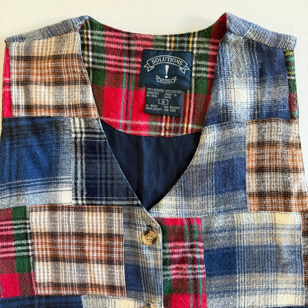 VINTAGE 80s Solutions Patchwork Plaid Flannel But… - image 2